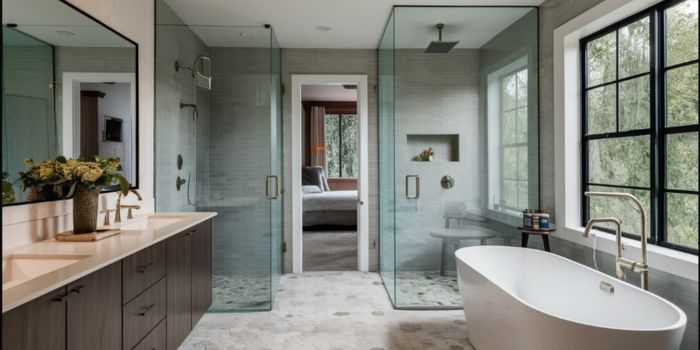 Master Bathroom Design with Walk-in Shower and Tub