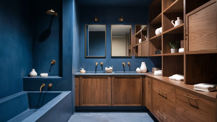  Indigo Blue + Warm Wood Tones