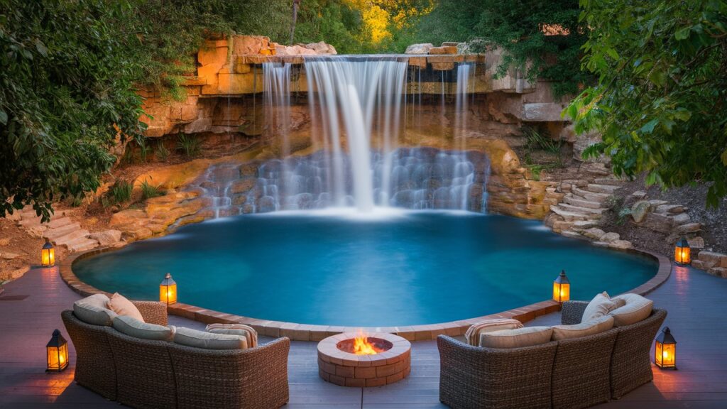 Waterfall with Seating Area