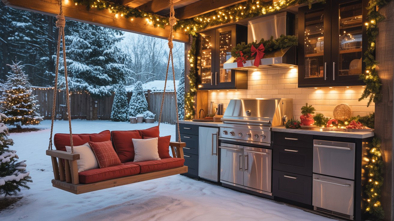 12 Christmas Outdoor Kitchen Ideas with Swing Seating
