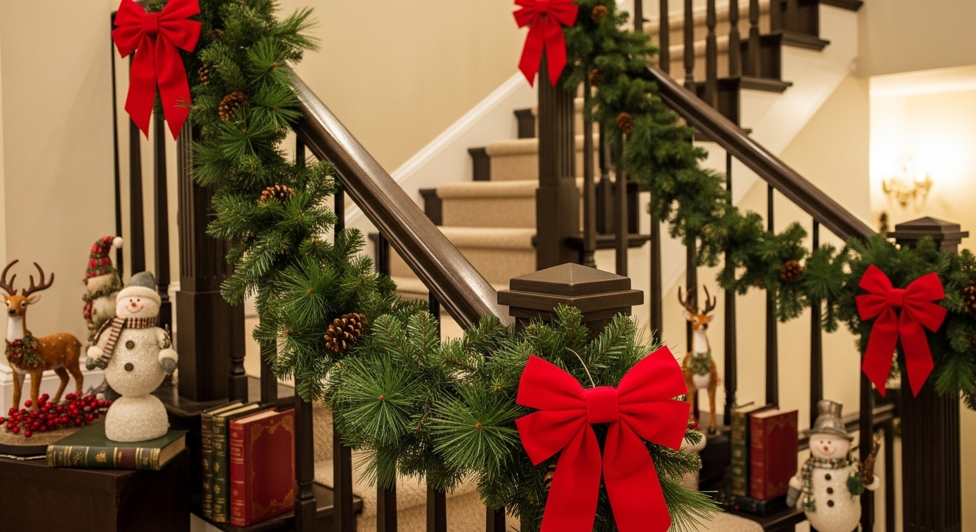 12 Festive Ideas for Christmas Stairway Decor