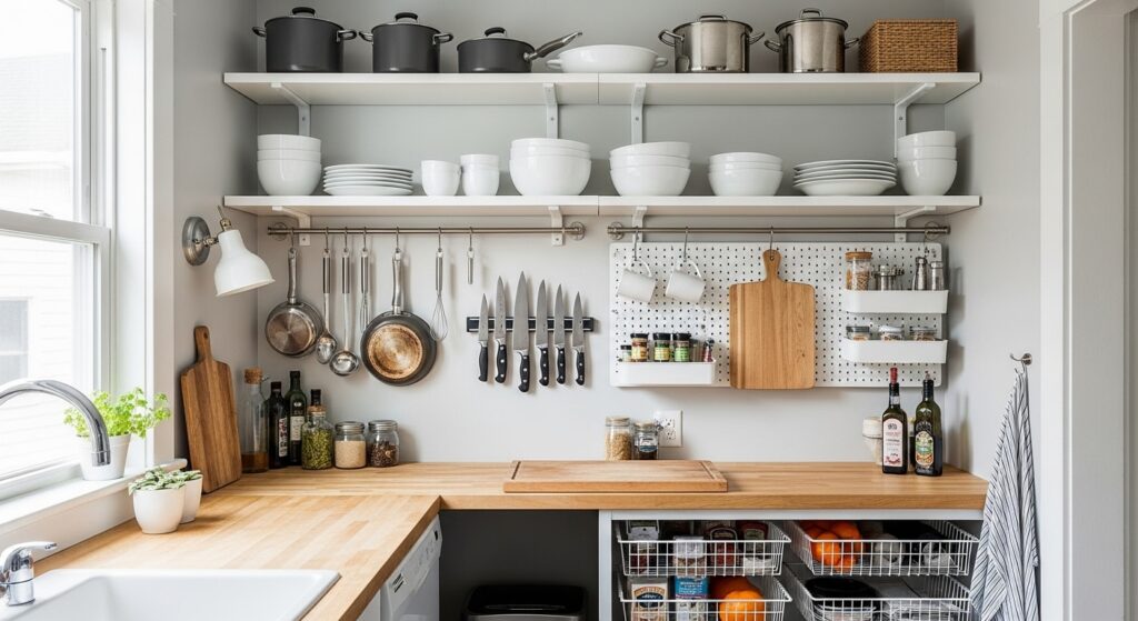 How to Organize a Small Kitchen Without Cabinets