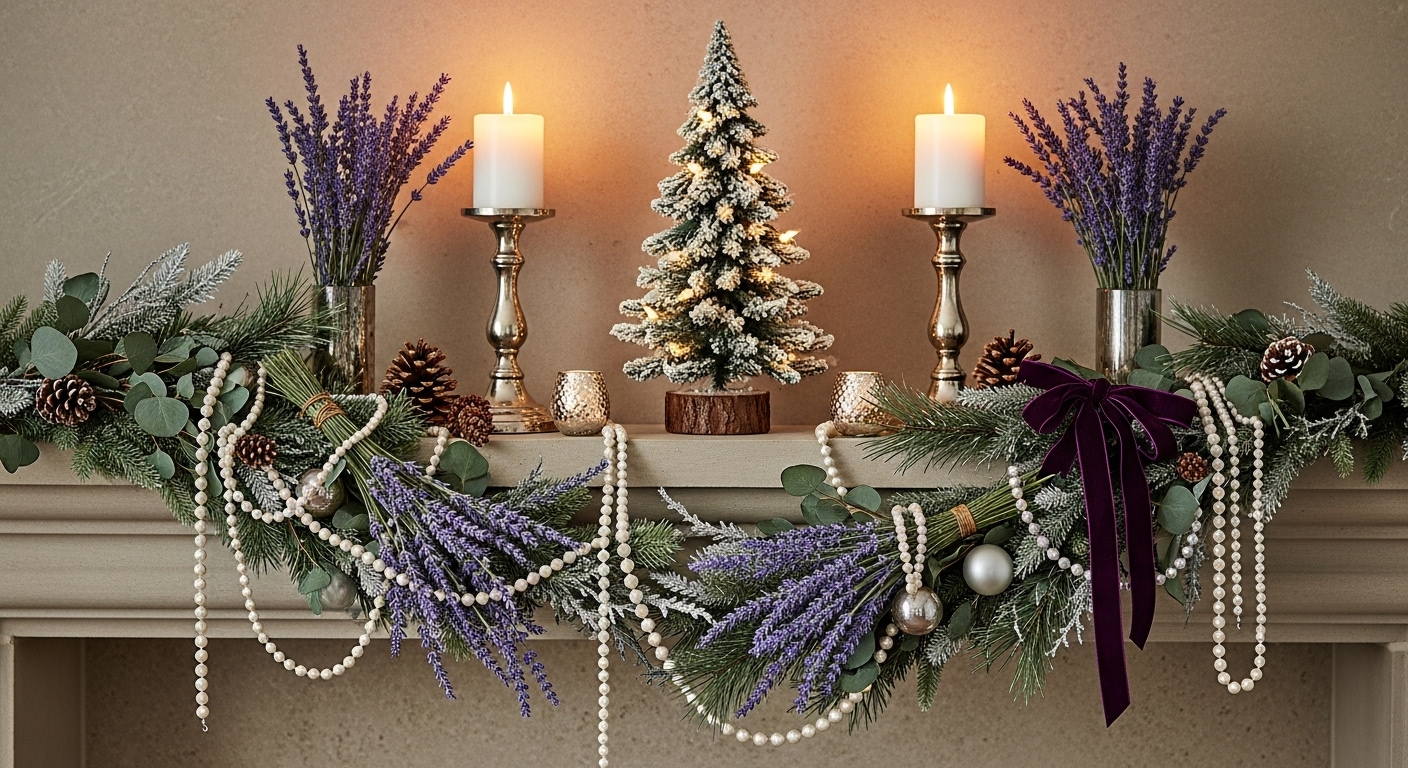 12 Christmas Mantel Decor with Beads and Lavender