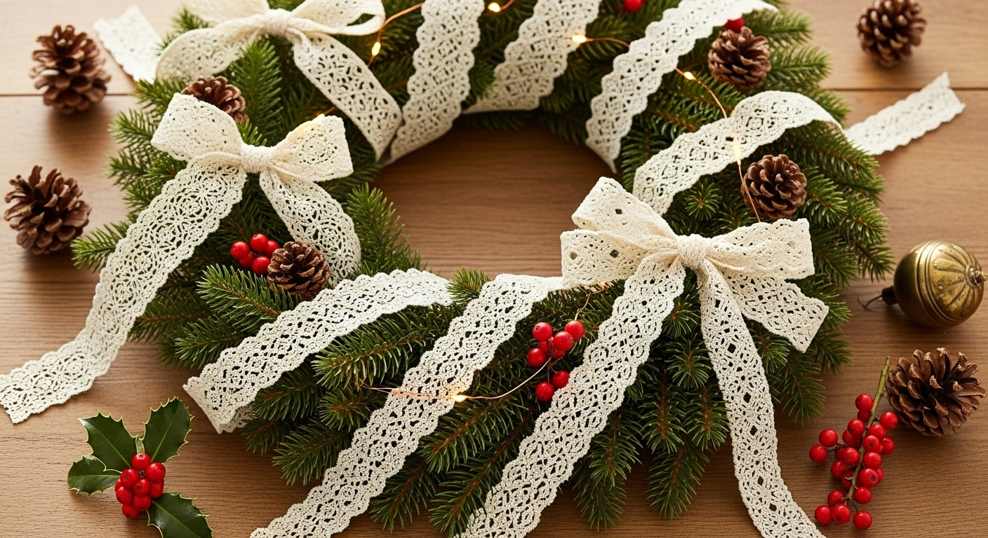 12 Christmas Wreath Ideas with Lace Ribbon