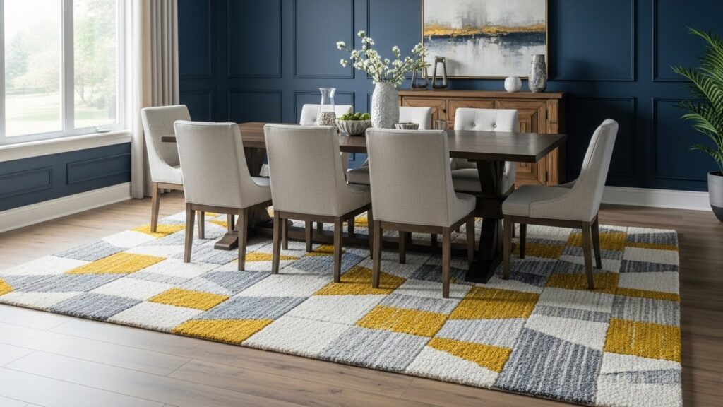12 Rug Color Ideas for a Navy Blue Dining Room