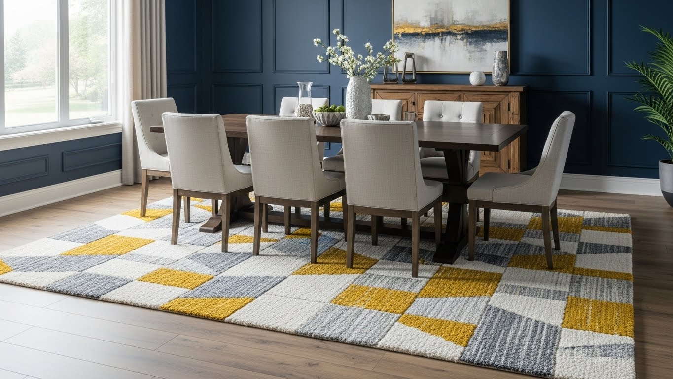 12 Rug Color Ideas for a Navy Blue Dining Room