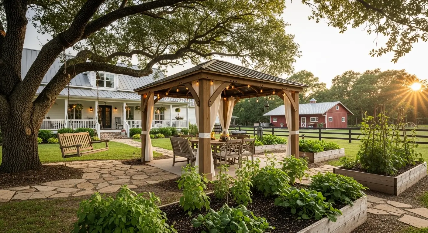 Farmhouse Gazebo Backyards Ideas