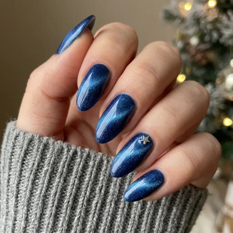 Sophisticated blue velvet winter nails
